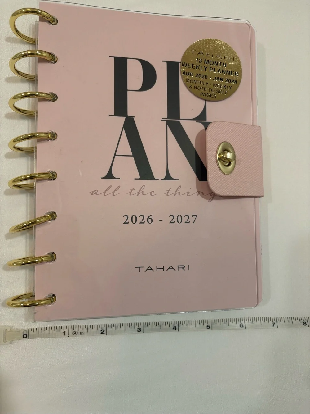 Tahari Blush Pink Weekly Planner with Gold Discs - New